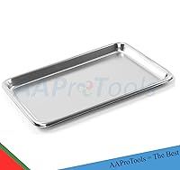Vista 2 de Bandeja de metal para instrumentos médicos, suministros dentales, tatuajes y quirúrgicos, acero inoxidable, 14 x 10 x 1 4/8 pulgadas