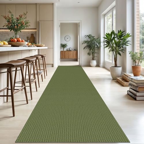KOZYFLY Extra Long Runners for Hallways 3x18 ft Washable Kitchen Runner Non Slip Rubber Backed Hallway Rug Cotton Entryway Runner Rug Floor Carpet for Indoor Hall, Kitchen, Olive Green/Earthy Green