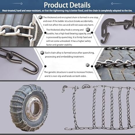 Set of 2 Snow Chains for Semi Trucks Snow Chains for Car Tires Universal Metal Tire Chains for SUV Trucks Pickup Trucks Semi Trucks Van Dually Trucks ATV Light Truck,Anti-skid chain 2pcs_8.25-16