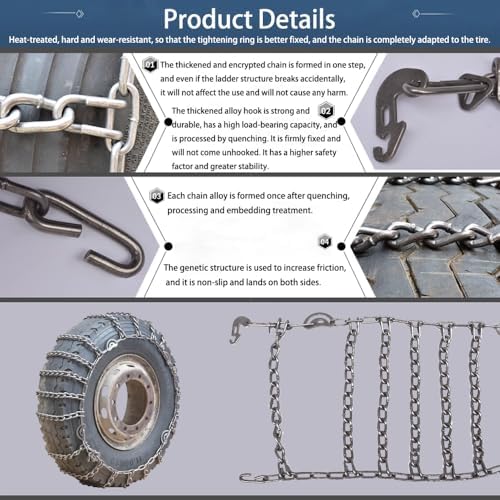 YAGOLD Tire Traction-2pcs Snow Chains for Semi Trucks Snow Chains for Tires Universal Metal Tire Chains for SUV Trucks Pickup Trucks Semi Trucks Van Trucks ATV Light 295/70R22.5 9mm 205/75R17.5