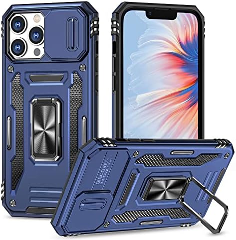 SEFING for iPhone 13 Pro Case with Kickstand, Slide Camera Cover Case with 360 Degree Rotating Ring Kickstand Fit Magnetic Car Mount for iPhone 13 Pro 6.1 inch (Navy Blue)