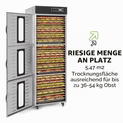 Foto von Klarstein Master Jerky 550 Pro Dörrautomat Profi/Gastro,Mit 36 Etagen,2400W,Kapazität: 5,47 m²,Thermostat: 30-90 °C,Gehäuse aus rostfreiem Edelstahl,silber