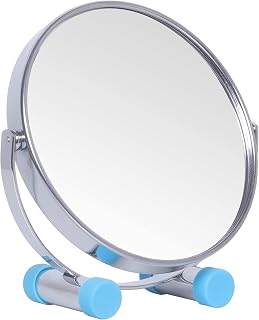 Round Makeup Mirror 5 Inch Portable Vanity Mirror for Bedroom Cosmetic Dresser, Makeup Mirror with Stand(Silver)