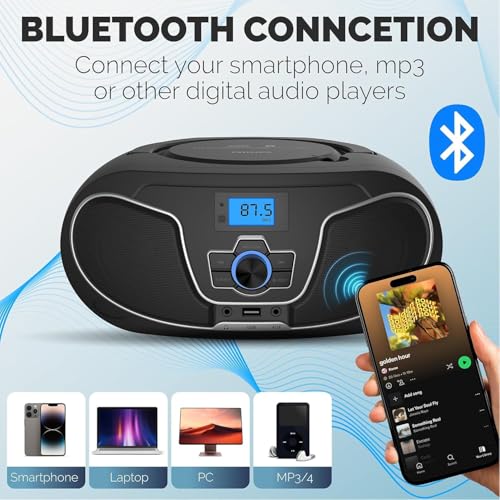 image for Philips CD Player Boombox, Dynamic Bass Boost with Bluetooth, FM Radio