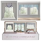 Traceable Designer No-Sew Lambrequin Cornice, Valance Kit, Multi-Style Curtain for Living Room, Bedroom, Dining Room