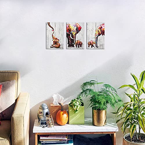 Feifanmei Colorful Elephant Canvas Wall Art Abstract Animal Family Painting Artwork Elephants Mama And Baby Picture For Nursery Bedroom Wall Decorations Framed16 X24 #TOP2