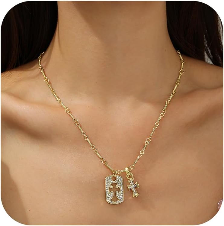 Cross Necklaces for Women - Dainty Cross Necklace 14k Gold Plated Necklace Simple Gold Charm Jewelry For Women Gift