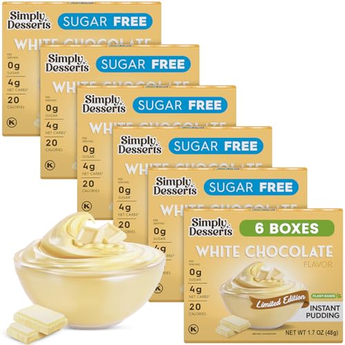 Simply Desserts White Chocolate Instant Pudding, Sugar-Free, 6-Pack – Healthy Dessert, Keto Snacks, Vegan & Diabetic-Friendly, Kosher, 1.7 Oz Ea
