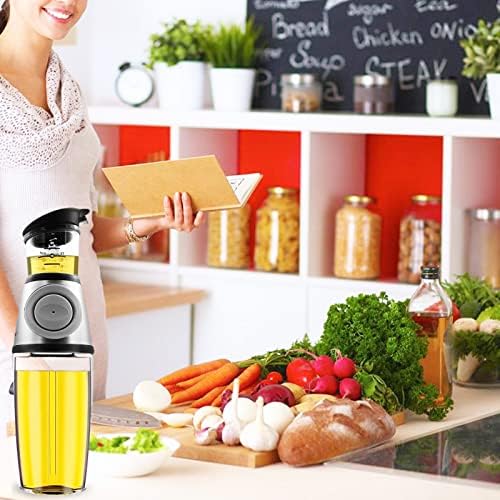 Hioph Olive Oil Dispenser, Vegetable Oil Measure Dispenser Bottle, Oil Pourer Bottle for Kitchen Cooking, Drip-Free Spouts Oil and Vinegar Dispensing (Silver, 8.5 Oz/250ml)
