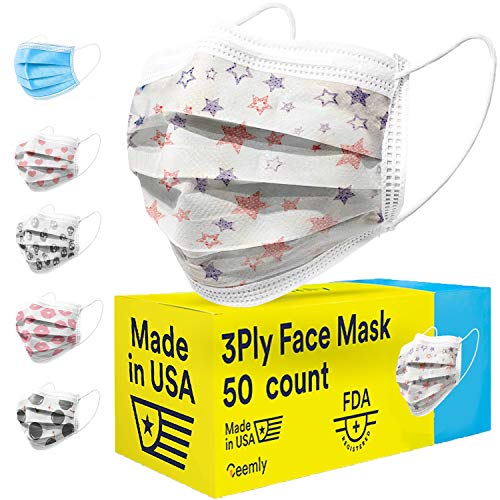 Ceemly 3Ply Disposable Face Cover USA Made, Single-Use
