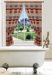 BH Home & Linen | Floral or Striped Designs Double Panel Bathroom Window Curtain | Semi-Sheer | 32