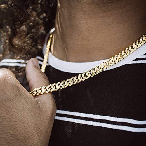 Tripod Jewelry 8Mm 14K Gold/White Gold Plated Diamond Iced Out Cuban Link Chain/Bracelet - Hip Hop Miami Cuban Link Chain Diamond Link Choker Necklace Cuban Bracelet For Men (14K Gold - 8Mm, 24.00) #TOP2