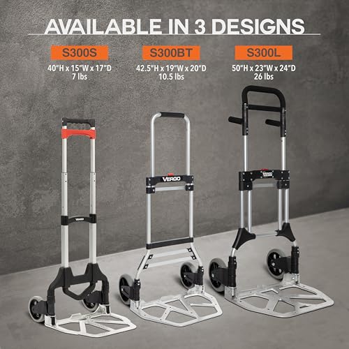 Vergo 275 Ibs Capacity Folding Hand Truck Dolly – Lightweight Aluminum Frame Dolly Cart with 42" Telescoping Handle, Compact Hand Cart with 7” Rubber Wheels - Ideal for Multi-Purpose Use (S300BT) - Thumbnail 7