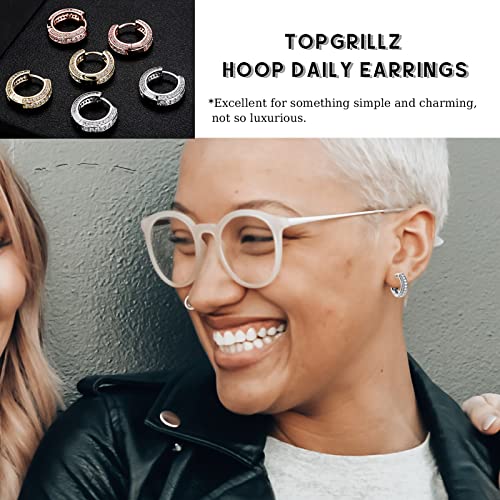 Topgrillz Iced Out Hoop Earrings Cubic Zirconia Huggie Cartilage Cuff Diamond Hypoallergenic 14K Gold Plated Luxury Fashion Round Circle Earrings Jewelry Gift For Men Women-Silver #TOP4