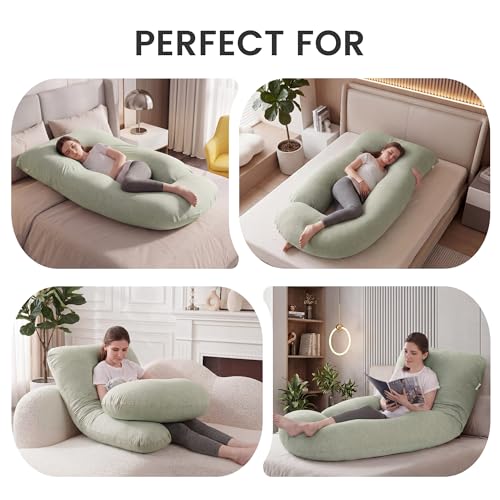 Image of Jcickt Pregnancy Pillow for Sleeping,59 inch Maternity Pillow with Removable Washable Cover,J-Shaped Cooling Full Body Pregnant Pillow -Support for Backs,Legs, Belly, HIPS, Improve Sleep -Pea Green