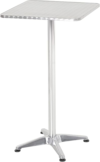 HOMCOM Height Adjustable Bistro Table Pub Bar Square Table Stainless Steel Top Aluminium Edge 60 x 60cm