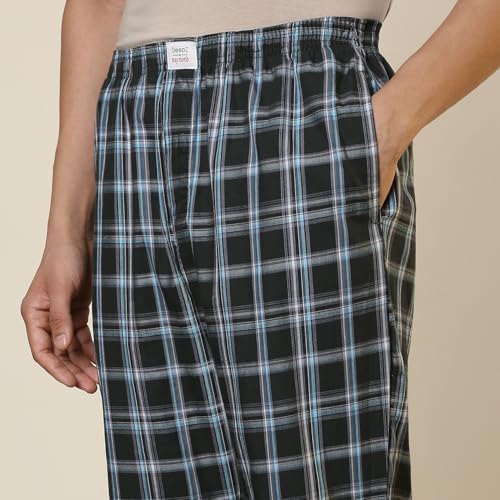 Image of SleepZ by Raymond Men Flat Front Regular Fit Checks Pattern Pure Cotton Pyjama