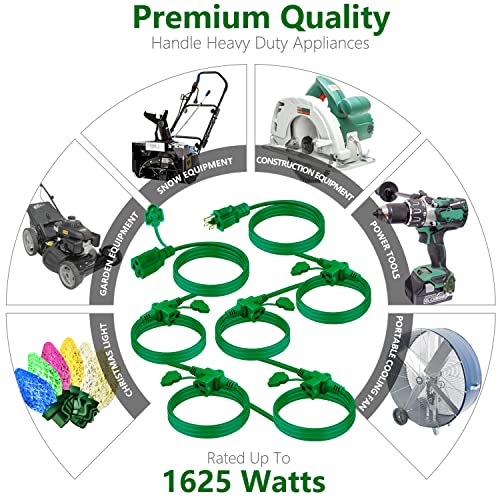 Kasonic Outdoor Extension Cord 50 Ft, Evenly Spaced 6 Outlets Plugs, 16/3 Sjtw Weatherproof Multiple Outlets Wire For Landscaping Light, Holiday Decoration And Christmas, Etl Listed, Green #TOP2