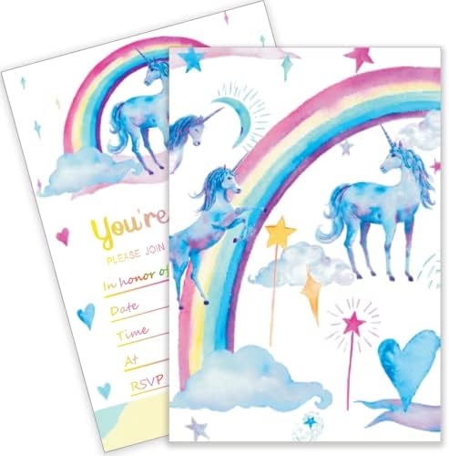 Raykeeplus Unicorn Birthday Invitations (Cards with Envelopes) 20 Pack Unicorn Invitations for Girls Unicorn Invitations Birthday Party, Unicorn Party Supplies for Birthday