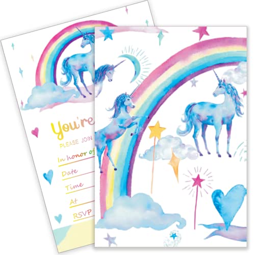Raykeeplus Unicorn Birthday Invitations (Cards With Envelopes) 20 Pack Unicorn Invitations For Girls Unicorn Invitations Birthday Party, Unicorn Party Supplies For Birthday #TOP3