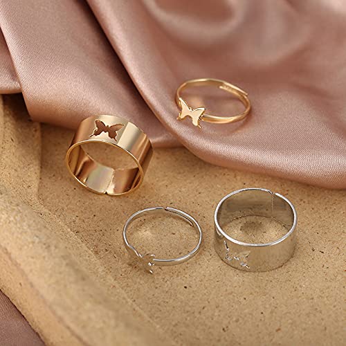 Vintage Fashion Rings for Women Girls,2Pcs/Set Butterfly Opening Alloy Wide Thin Hollow Couple Rings Finger Rings for Anniversary Birthday Holiday Wedding Jewelry Gift