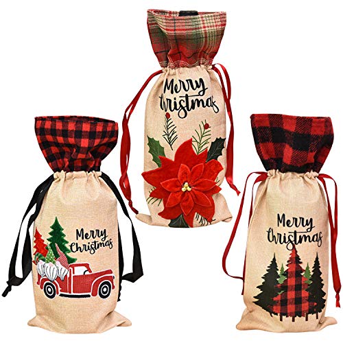 Boodtag Weihnachten Weinflasche Abdeckung 3 Stücke Rotwein Taschen für Dress up Weinflasche Flasche Beutel Tischdekoration