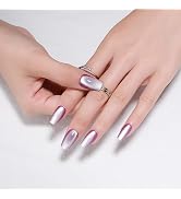 Summer Press On Nails Short Ballerina, Cat Eye Press On Nails, Translucent Candy Purple Magnetic ...