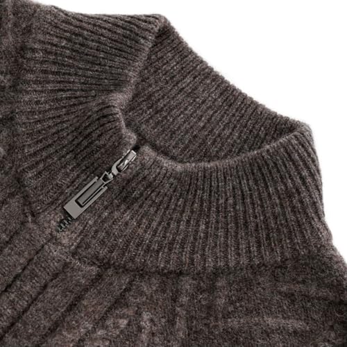 Image of Amazhiyu Men's 100% Wool Full Zip Cardigans Cable Knit Long Sleeve Sweater Coats Brown, X-Large