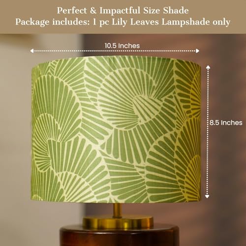 Image of Dreamy Walls 10.5'' Drum Lamp Shade for Bedroom, Living Room | Handcrafted Printed Faux Silk Replacement Lampshade Only | Easy Assembly, 10.5x8.5 Inches, Lily Leaves Shade(Pack of 2)
