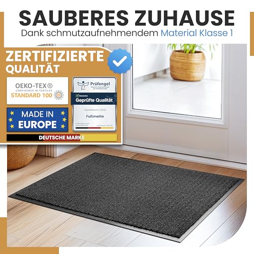 Bodenständig® Saubere Schuhe Dank saugstarkem Stoff (robust) perfekte Größe Anthrazit in 40x60cm - Fußmatte innen, Fussmatte innen - Schmutzfangmatte für innen Türmatte