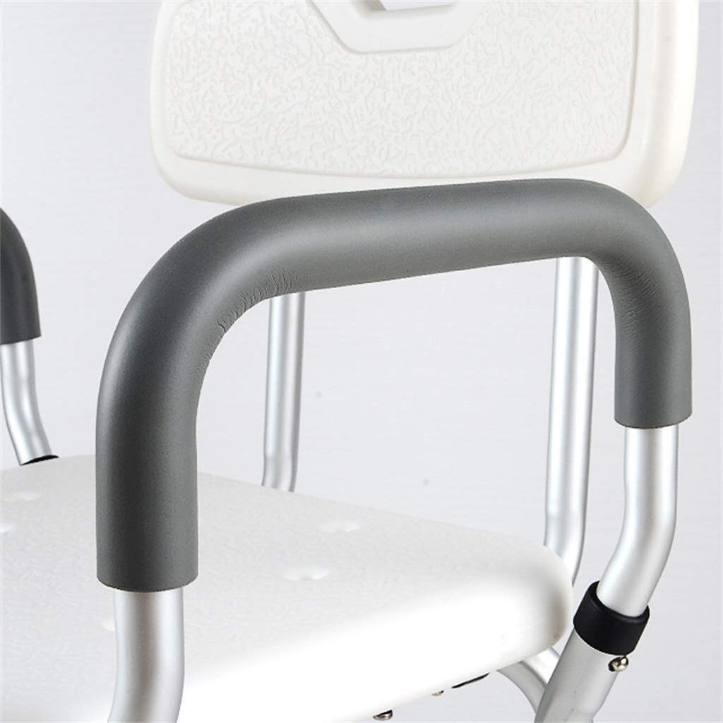Silla de baño Taburete de Ducha Asiento de baño Aluminio Ligero con apoyabrazos Antideslizante Ajustable en Altura Ancianos Discapacitados Rodamiento Blanco 200 Kg