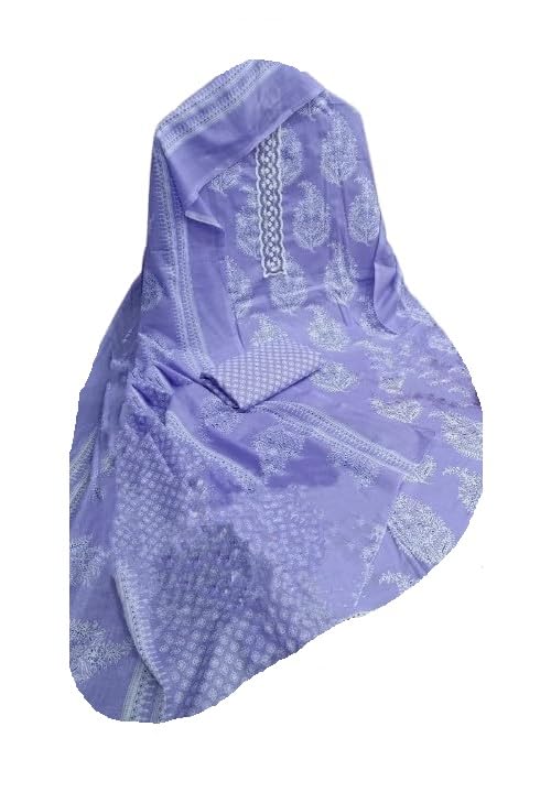Women salwar kameez dupatta,Chikankari with aari work,Cotton Dress Material, Lavender with White Embroidery, Traditional Floral Pattern.-image-34