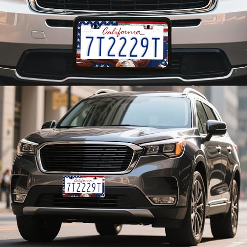 Image of American Flag License Plate Frame 2 Pack Patriotic Plate Holder
