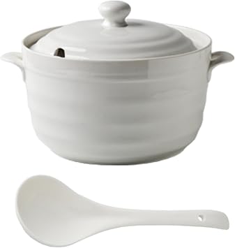 Ceramic Soup Tureen with Lid White Porcelain Serving Soup Tureen Round Ceramic Bowl for Restaurant Home Kitchen Decoration Microwave and Dishwasher Safe