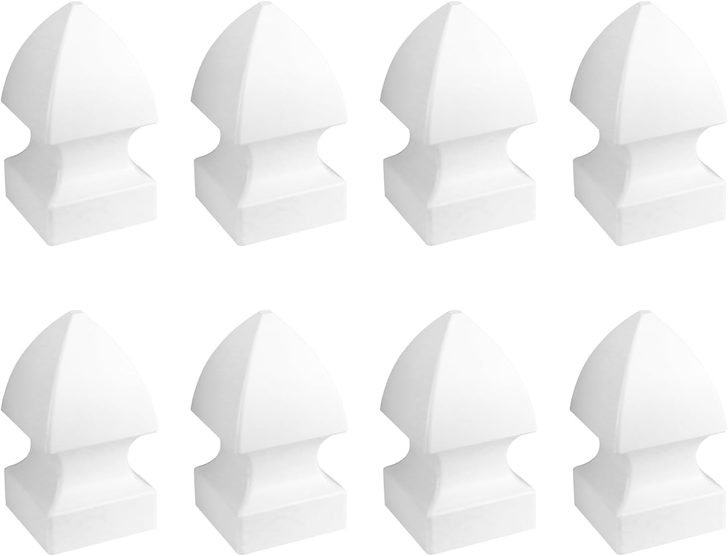 QWORK 4" Vinyl Post Cap Gothic Style Post Caps, 8 Pack White Gothic Post Cap, Vinyl Fence Post Caps for 4" Square Post