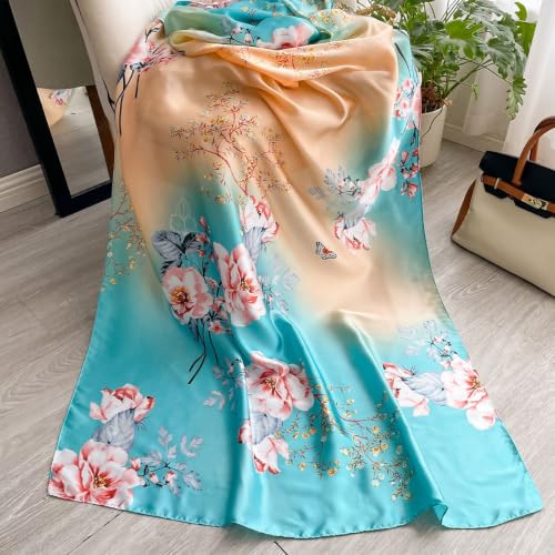 Image of Floral Printed Silk stole | silk Scarf for Women | stylish silk stole for women | Soft Lightweight Stole, Shawl & Neck Wrap | Scarf for Wedding, Party, Travel & Casual Wear