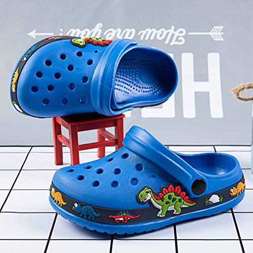 Little Kids Boys Garden Clogs Cute Cartoon Comfort Summer Funny Animal Designed Charm Lightweight Slip On Sandals Shower Slides Non-Slip Walking Slippers For Toddler Dinosaur Royalblue 24 #TOP5