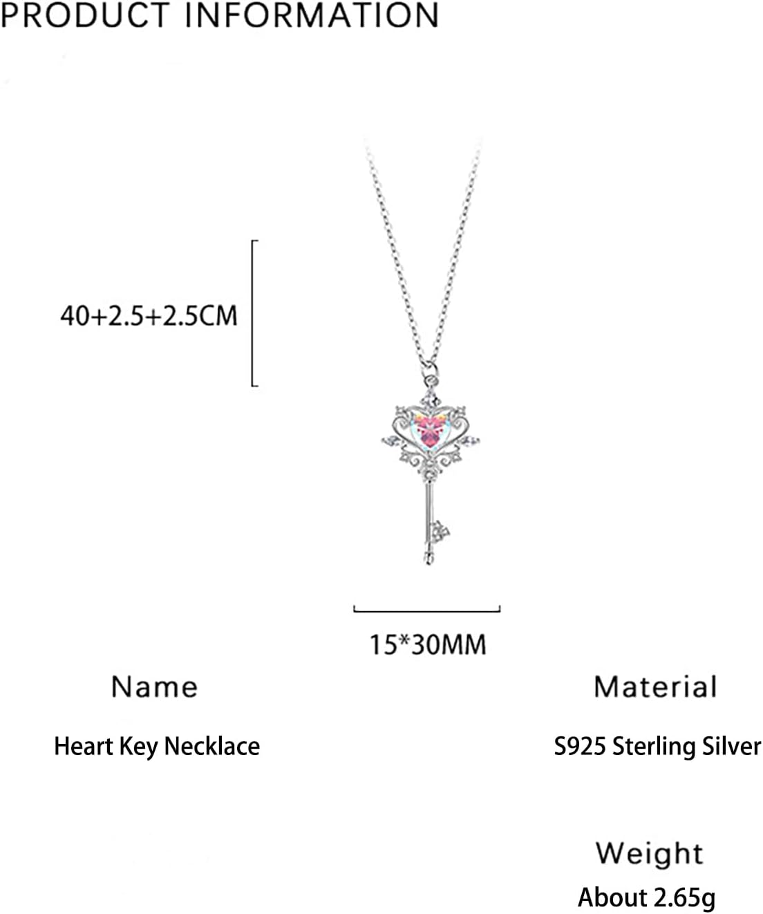925 Sterling Silver Key Pendant Necklaces for Women Dainty Heart Birthstone Necklacce Hypoallergenic Cubic Zirconia Choker Necklace Engagement Wedding Valentines Jewelry Gift for Her - Image 6