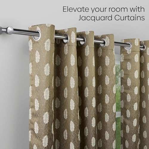 Image of haus & kinder Jacquard Window Curtains 5 Feet Long Pack of 2 Window Curtains, 5 Feet Curtains for Window (Feather Fern, Moss 130x152 CM)