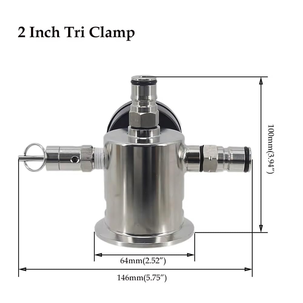 Collecteur de fûts à triple pince de 2 pouces avec tiges de verrouillage à bille et manomètre - Solution complète de mise en fûts for brassage maison