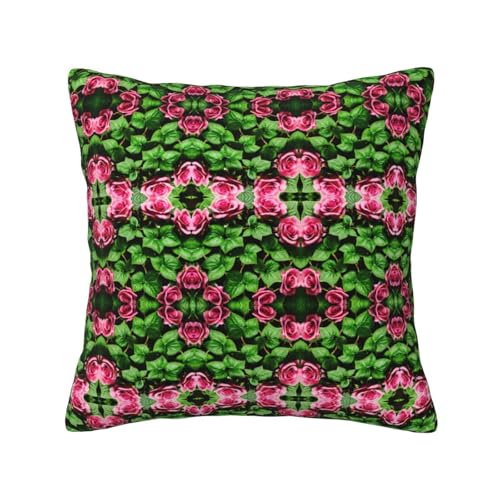 MCXWD Funda de cojín cuadrada de tela con estampado floral de hiedra rosa con hojas primaverales, para cuatro estaciones, para el hogar, el coche, el campamento