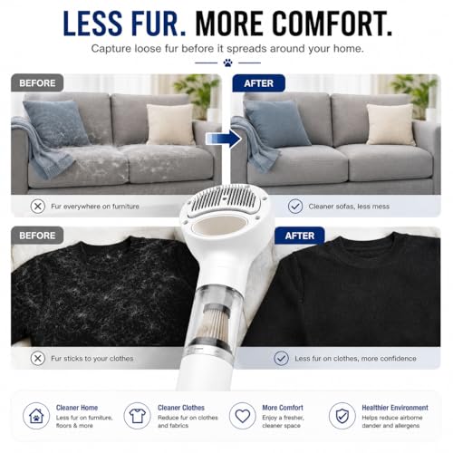 FurSo Cat Grooming Vacuum Kit, 5-in-1 Cordless Pet Hair Groomer for Indoor Cats, Deshedding Brush with Suction, 3-Speed LCD Display, Type-C Charge by FurSo - Image 8