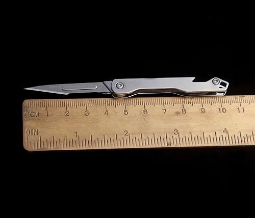 Miniatura 8 de Cuchillo plegable de bolsillo diario con llavero y 10 cuchillas reemplazables de cambio rápido, ultra compacto y ligero (acero inoxidable)