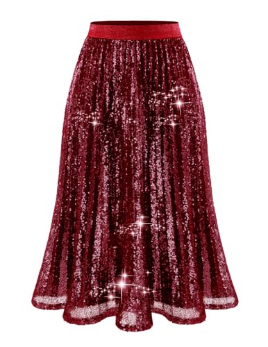 Bridesmay Sequin Skirt Elastic High Waisted A-Line Sparkle Pleated Skirts for Christmas Holiday Party 2025