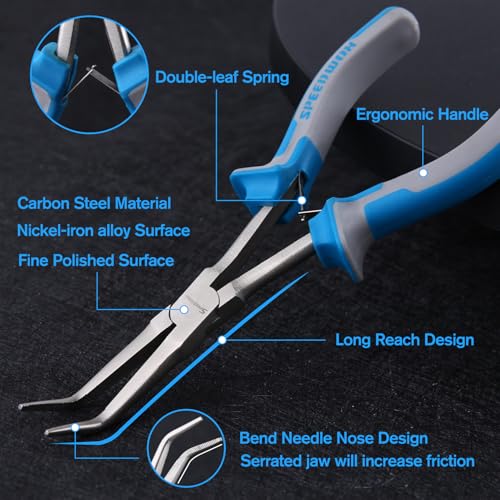 Image of SPEEDWOX Long Reach Bent Needle Nose Pliers with Serrated Jaw Extra Long Nose Precision Wire Looping Pliers Needle Remover Pliers for Hard to Reach Narrow Spaces Jewelry Making Tools Fishing Tools