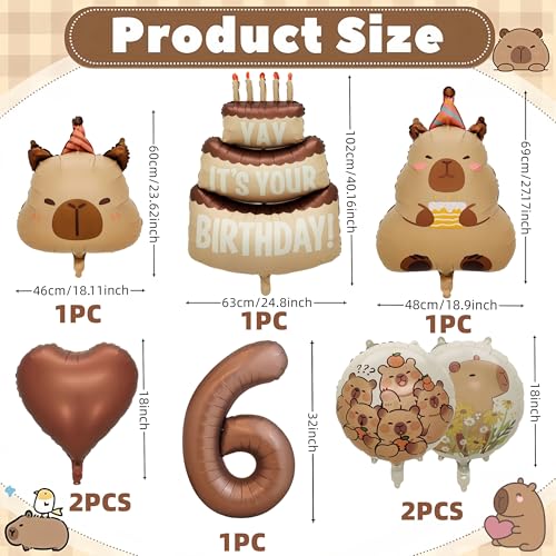 Image of Capybara Birthday Foil Balloon Set, 8-Piece Party Decor (6) | Reusable foil balloon set with capybara, cake,number . Perfect for birthday, baby shower, gender reveal & themed parties