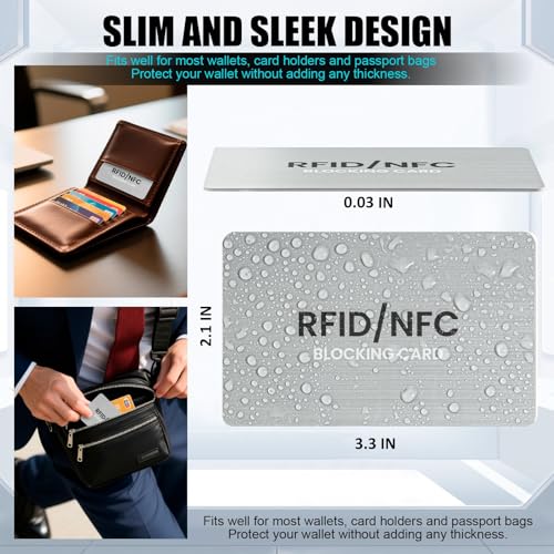 RFID Blocking Cards, Premium Contactless NFC Debit Credit Card & Passport Protector Blocker Set for Men & Women - Smart Slim Design One Card Protects Entire Wallet/Purse Safe -Silver 4 pack3