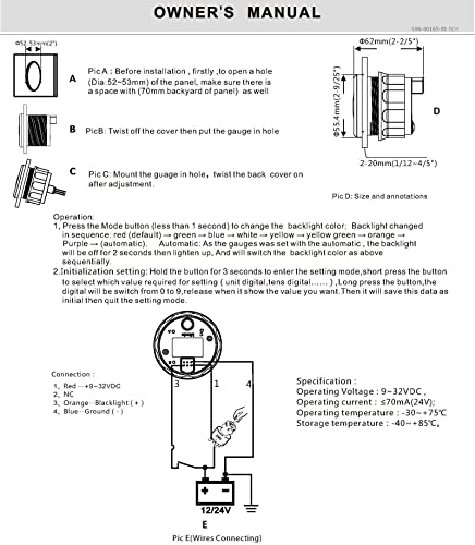 Dunkteam 52Mm(2") Hour Meter Gauge For Marine Boat Car Motorcycle Hour Gauge Timer Gauge 9-32V Ip68 Waterproof 7 Color Backlight #TOP5