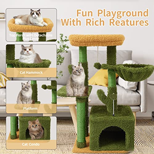 Fish&Nap Us23L Cute Cat Tree Cat Tower Condo Cactus Sisal Scratching Posts With Jump Platform And Cat Ring Cat Furniture Activity Center Kitten Play House Green #TOP2