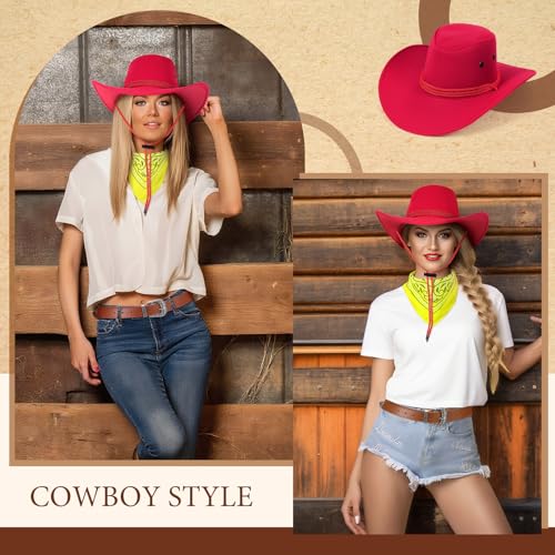 Image of Haysandy Halloween Men Cowboy Costume Hat with Bandana Belts Cowboy Cowgirl Hat Wide Cowgirl Brim Costume Accessories